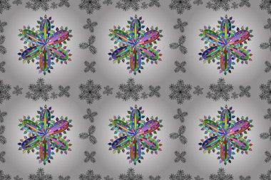 Beyaz arka planda renksiz çiçek deseni. Karalama yaprağı çiçekleri. Çerçeve deseni. Işık. PANO DESIGN. resimleme.