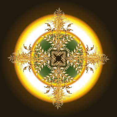 Renkli arka planda altın yapraklı kar tanesi. Şube. Yeni yıl simgesi. Noel zamanı. Eski model. Vektör.