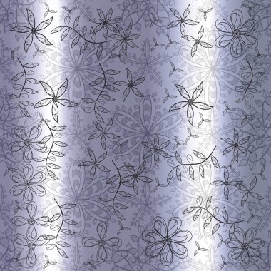 Çiçek elementleri ve ilginç karalamalarla desen. Vektör.