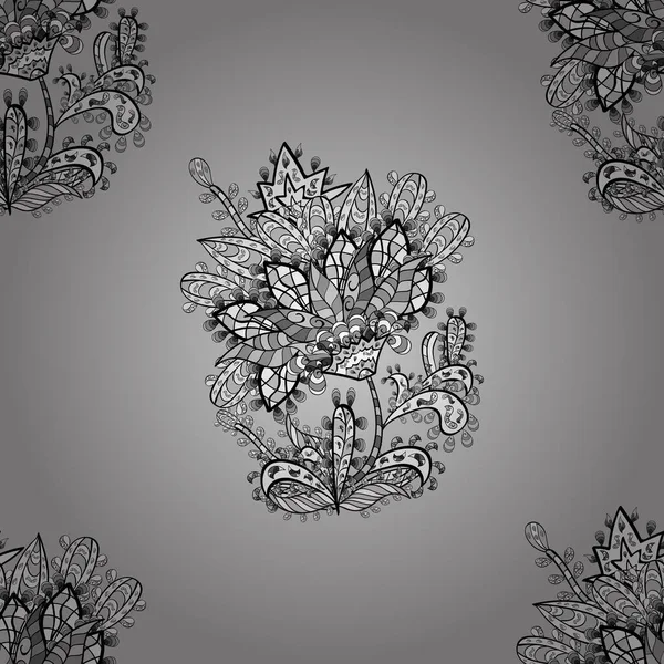 Απρόσκοπτη Μοτίβο Λευκό Floral Doodles Στοιχεία Εικονογράφηση Διανύσματος — Διανυσματικό Αρχείο