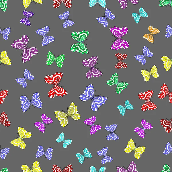 Seamless Pattern Interesting Doodles Colorfil Background Vector Illustration Butterflies — Stock Vector