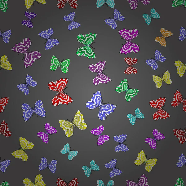 Płynny Wzór Ciekawymi Bazgrołami Tle Kolorfilu Ilustracja Wektora Motyle — Wektor stockowy