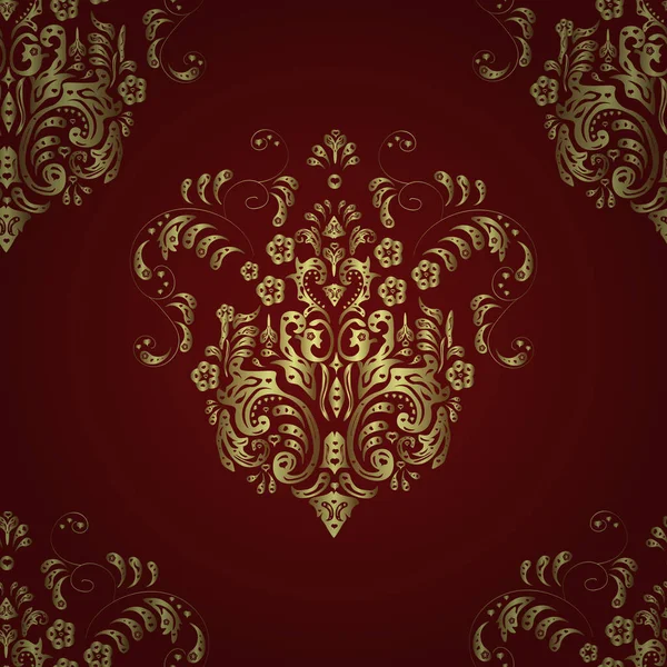 Renkli arka planda altın elementlerle kusursuz klasik desen. Üç boyutlu. Vektör.