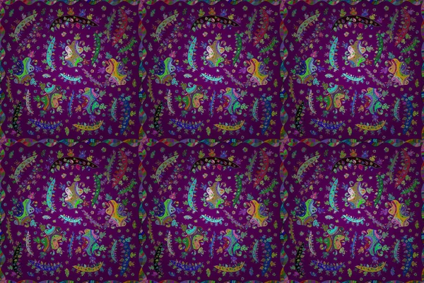 Nahtloses Muster mit interessanten Kritzeleien auf farbigem Hintergrund. Pano. Raster-Illustration. — Stockfoto