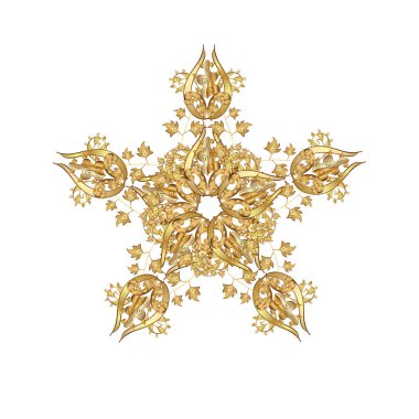 Kar Tanesi simgesi, beyaz arkaplanda altın sarısı ile izole edilmiş