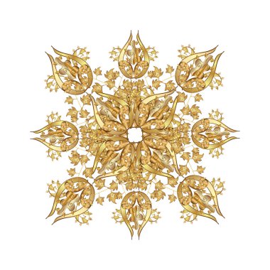 Kar Tanesi simgesi, beyaz arkaplanda altın sarısı ile izole edilmiş