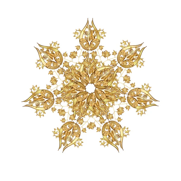 Schneeflockensymbol Isoliert Auf Weißem Hintergrund Mit Goldenem Hintergrund — Stockvektor