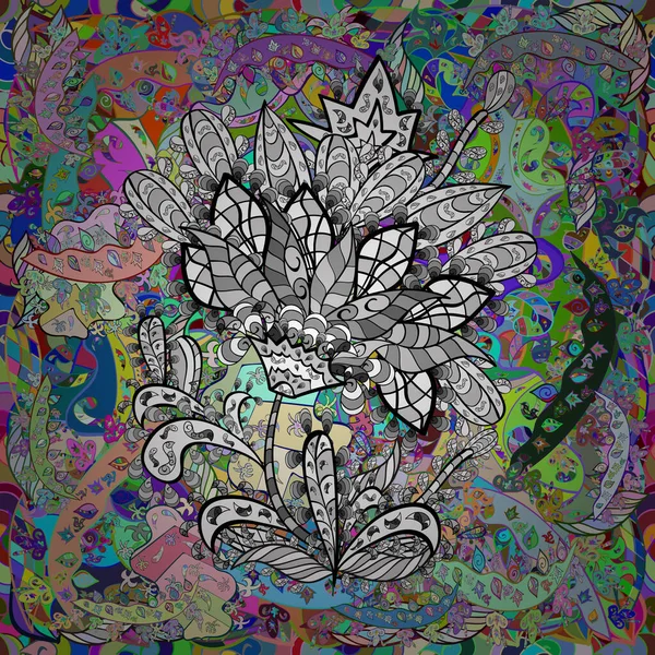 Безшовний Візерунок Каракулях Барвистий Фон Квіткою Білих Пелюсток Векторне Зображення — стоковий вектор