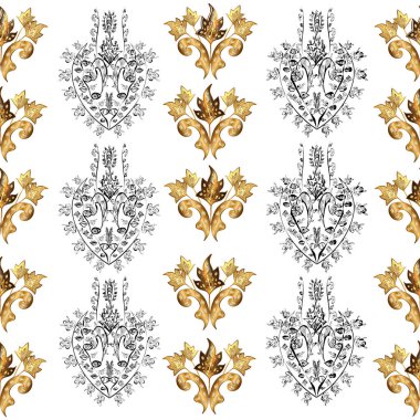 Renkli arkaplanda ilginç karalamalar olan kusursuz desen. Raster illüstrasyonu.