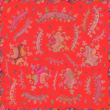 Renkli arkaplanda ilginç karalamalar olan kusursuz desen. Vektör illüstrasyonu.