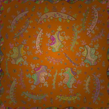 Renkli arkaplanda ilginç karalamalar olan kusursuz desen. Vektör illüstrasyonu.