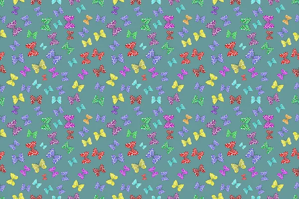 Seamless Pattern Interesting Doodles Colorfil Background Pano Raster Illustration Butterflies — Stock Photo, Image