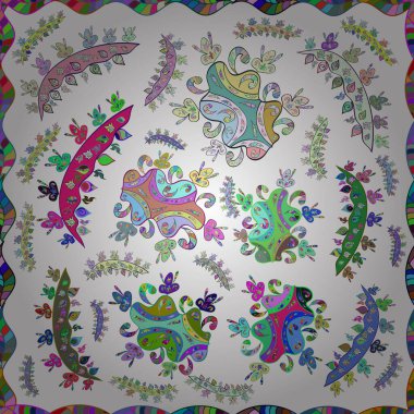 Renkli arkaplanda ilginç karalamalar olan kusursuz desen. Vektör illüstrasyonu.