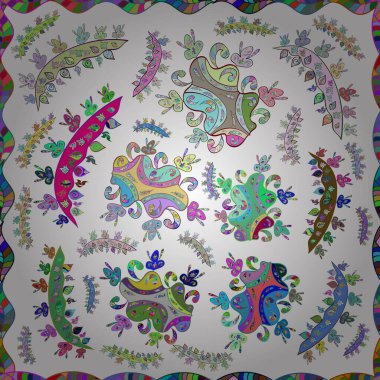 Renkli arkaplanda ilginç karalamalar olan kusursuz desen. Vektör illüstrasyonu.