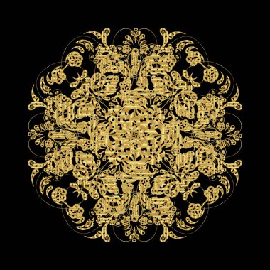 Koyu siyah arka plandaki altın karalamalar kar taneleri tarzında. Raster..