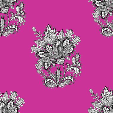 Renkli arka planda beyaz karalamalı çiçeklerle kusursuz desen. Vektör.