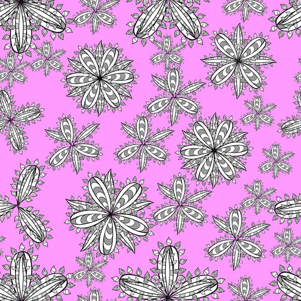Seamless Pattern White Doodles Flowers Pink Background Raster Picture — Stock Photo, Image