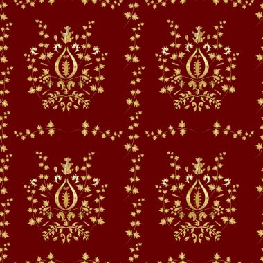 Renkli arka planda altın elementlerle kusursuz klasik desen. Vektör. Retro.