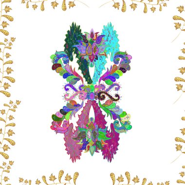 Renkli arkaplanda ilginç karalamalar olan kusursuz desen. Raster illüstrasyonu.