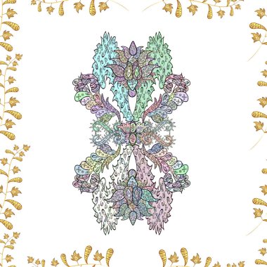 Renkli arkaplanda ilginç karalamalar olan kusursuz desen. Vektör illüstrasyonu.