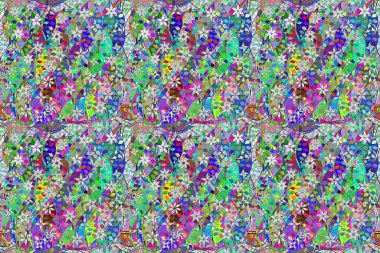 Renkli arkaplanda ilginç karalamalar olan kusursuz desen. Pano. Raster illüstrasyonu.