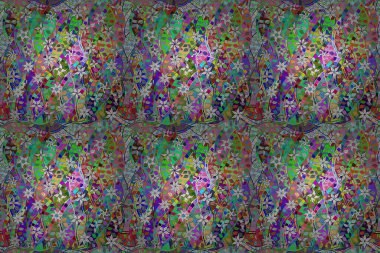 Renkli arkaplanda ilginç karalamalar olan kusursuz desen. Pano. Raster illüstrasyonu.