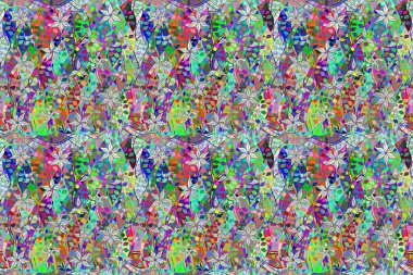 Renkli arkaplanda ilginç karalamalar olan kusursuz desen. Pano. Raster illüstrasyonu.