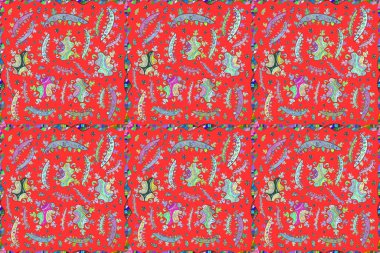 Renkli arkaplanda ilginç karalamalar olan kusursuz desen. Pano. Raster illüstrasyonu.