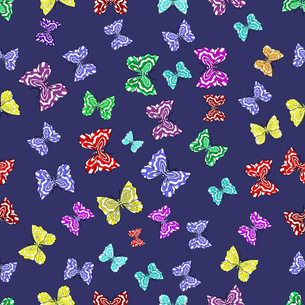 Bezproblémový Vzor Zajímavými Čmáranicemi Barevném Pozadí Rastrová Ilustrace Motýli — Stock fotografie