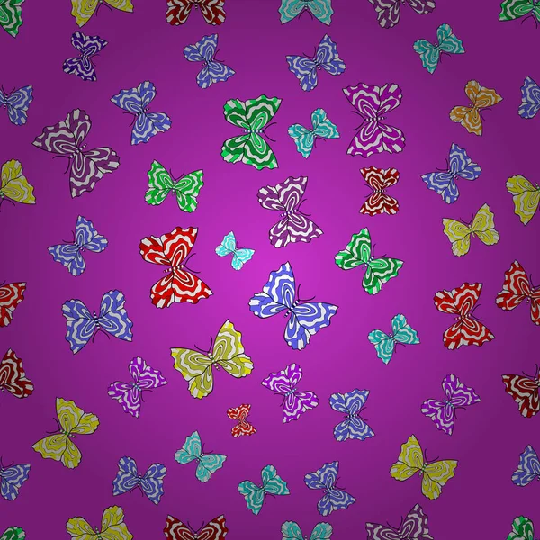 Seamless Pattern Interesting Doodles Colorfil Background Vector Illustration Butterflies — Stock Vector