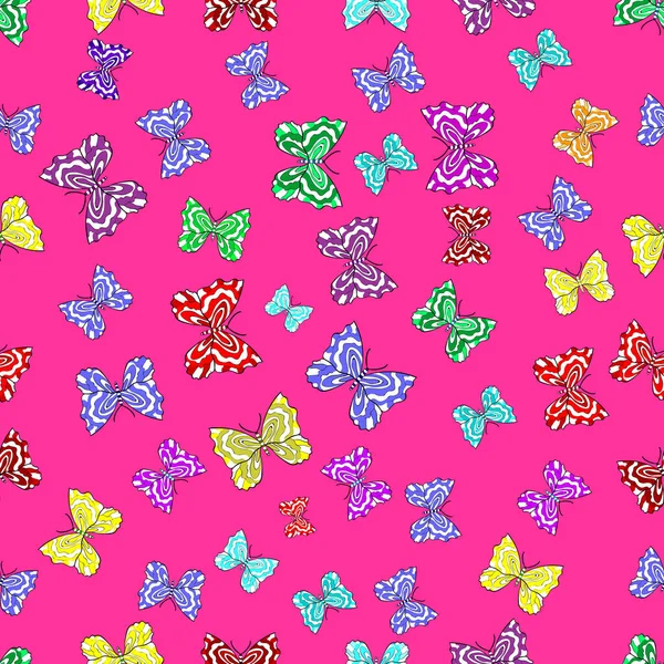 Seamless Pattern Interesting Doodles Colorfil Background Vector Illustration Butterflies — Stock Vector