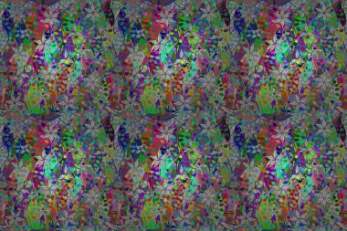 Renkli arkaplanda ilginç karalamalar olan kusursuz desen. Pano. Raster illüstrasyonu.