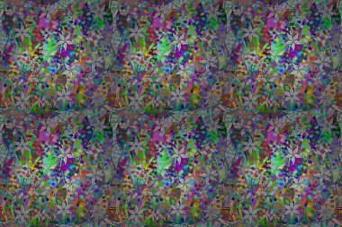 Renkli arkaplanda ilginç karalamalar olan kusursuz desen. Pano. Raster illüstrasyonu.