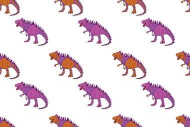 Dinozorlarla birlikte geometrik kusursuz desen. Renkli kertenkele benzeri dinozorlar paketleme ya da giydirme için. Saurischian dinozorları.