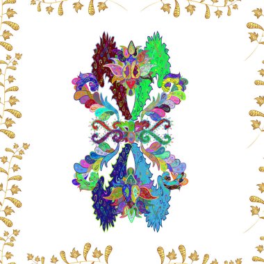 Renkli arkaplanda ilginç karalamalar olan kusursuz desen. Vektör illüstrasyonu.