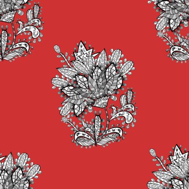 Renkli arka planda beyaz karalamalı çiçeklerle kusursuz desen. Vektör.