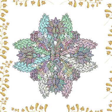 Renkli arkaplanda ilginç karalamalar olan kusursuz desen. Vektör illüstrasyonu.