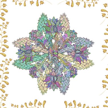 Renkli arkaplanda ilginç karalamalar olan kusursuz desen. Vektör illüstrasyonu.