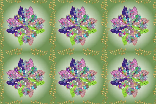 Flat Flower Elements Design. Cute flower pattern. Flowers on gray, green and neutral colors. Seamless Colour Spring Theme seamless pattern Background.
