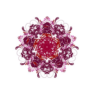 Beyaz arka planda çiçekli kırmızı kar tanesi. Vektör.