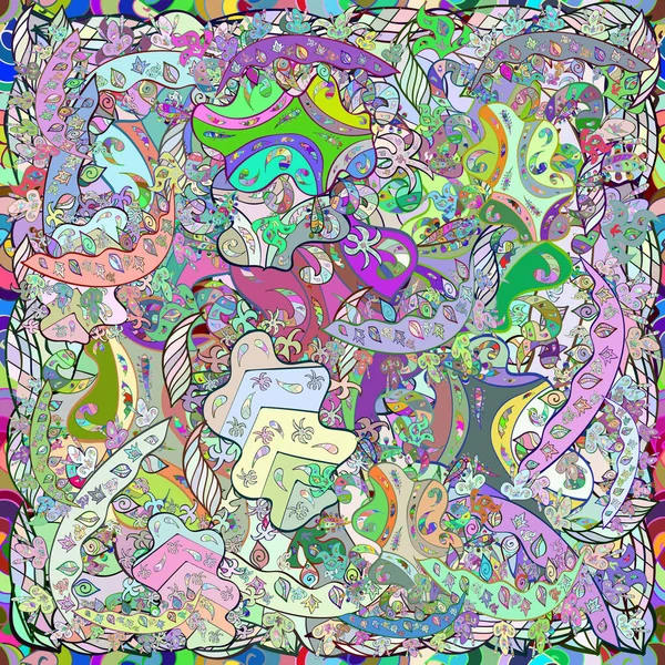 Nahtloses Muster Mit Interessanten Kritzeleien Auf Farbigem Hintergrund Raster Illustration — Stockfoto