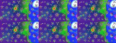 Raster illüstrasyonundaki çiçek desenli çizim. Suluboya tarzında mavi ve mor renkte çiçekler.