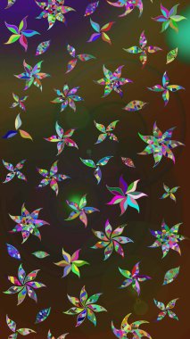 Motley illüstrasyonu. Çiçekli bahar çiçekleri. Küçük renkli çiçekler. Moda baskıları için zarif bir şablon. Robot resim. Küçük çiçekte şirin desenler.