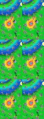 Sevgililer günü ve tebrik kartı konsepti için şık bir davetiye. Üst manzara, yumuşak stil. Yeşil ve mavi renkte manzaralı çiçek deseni. Çiçek kompozisyonu, el boyası, hassas şablon..