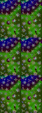 Şirin çiçek elementleri. Yeşil ve mavi renkte çiçekler. Raster illüstrasyonu. Çizim.