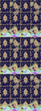 Eskiz desenli oryantal süs. Altın elementlerle mavi renklerde altın desen. İslam tasarımı. Çiçek kiremitleri. Raster altın tekstil baskısı.