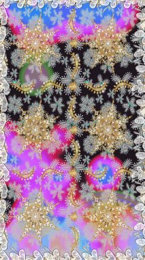 Gri ve nötr renklerde altın desenler ve altın elementler. Kusursuz desenli oryantal süs. Çiçek kiremitleri. İslam tasarımı. Raster altın tekstil baskısı.