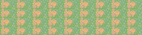 Yapraklı çiçekler ve doğal ve yeşil renklerde papatya çiçekleri. Eskiz arkaplan modeli. Raster - stok.