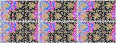 Gri ve nötr renklerde altın. Doğum günü kartı, davetiye ya da afiş için iyidir. Dekoratif simetri arabesk. Kusursuz ortaçağ çiçek deseni. Raster illüstrasyonu.