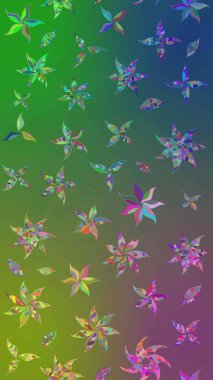 Yeşil ve mavi renkte çiçekler. Raster düz çiçek çizim deseni. Tasarım hediye paketi, tebrik kartları, posterler ve afiş tasarımı.